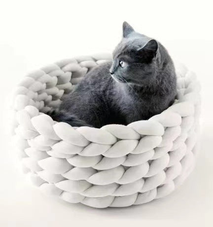 Caminha de Pelúcia Longa Redonda Macia e Quentinha para Gatos
