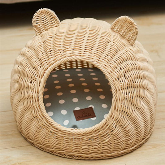 Ninho de Rattan Trançado Removível e Lavável para Gatos
