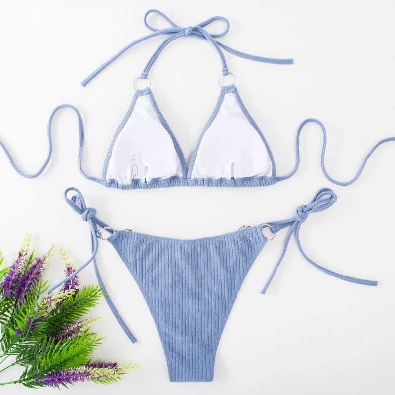 Conjunto de Biquíni Sexy com Amarração Lateral Estilo Fio-dental - Verão