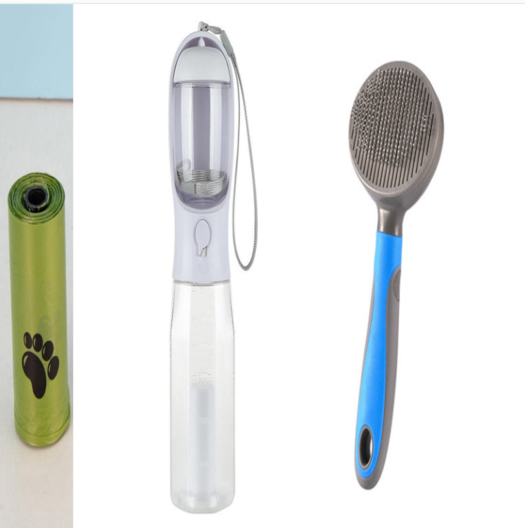 Garrafa de Água Portátil 3 em 1 para Cães e Gatos com Dispensador de Sacolas