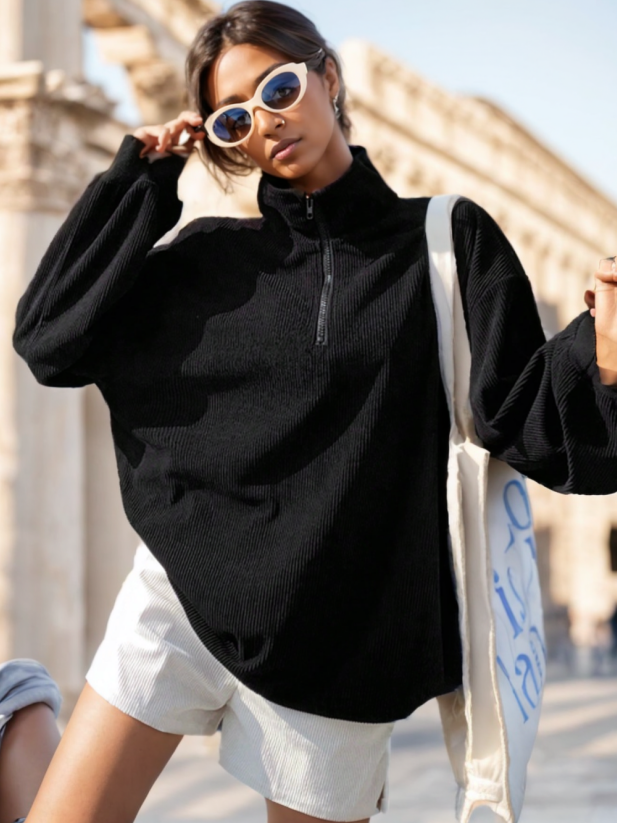 Moletom Casual com Zíper Frontal e Estampa de Onça Feminino