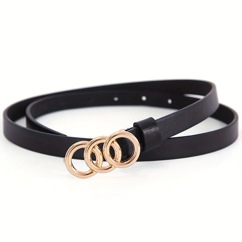 Cinto Fino Feminino Retrô Minimalista com 3 Argolas