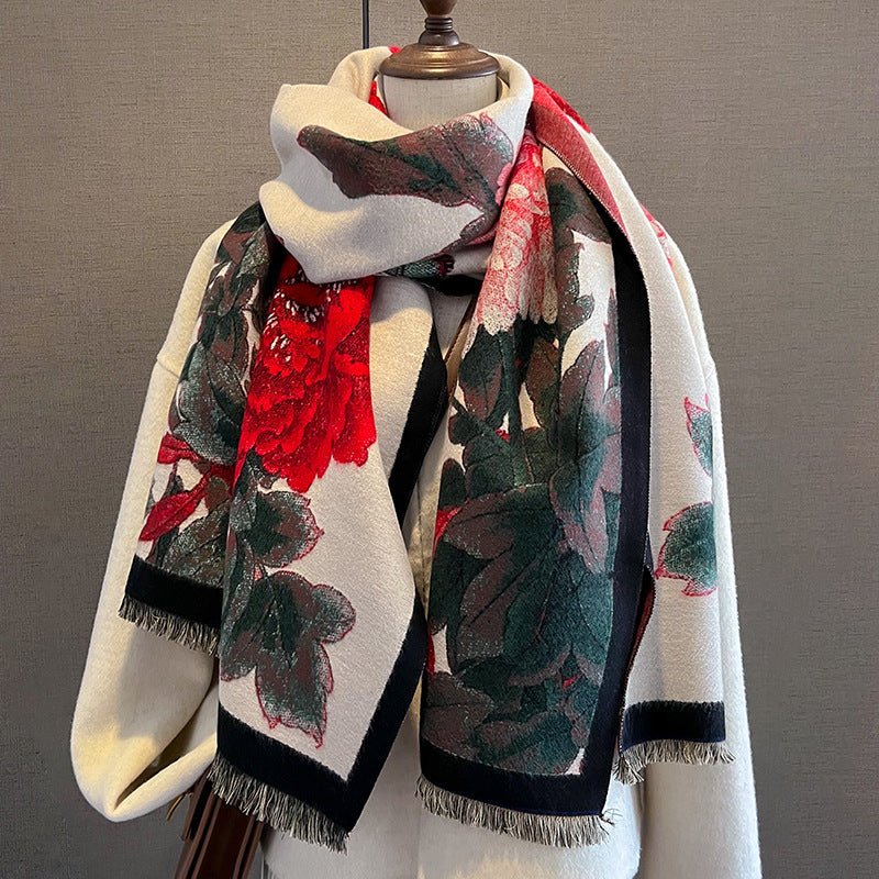 Cachecol Floral Retrô Estilo Cashmere Grosso e Quentinho