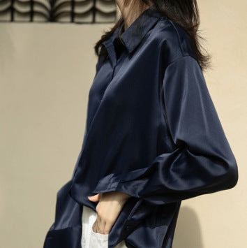 Camisa de Cetim de Manga Longa Feminina