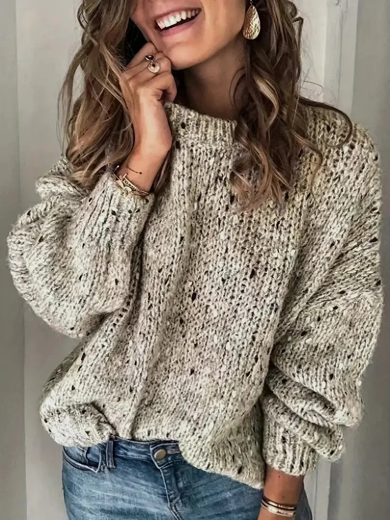 Suéter de Tricô com Bolinhas Solto de Manga Longa Feminino - Inverno