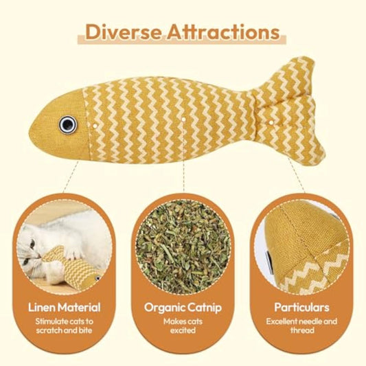 Kit com 3 Brinquedos de Catnip em Formato de Peixe para Gatos de Apartamento