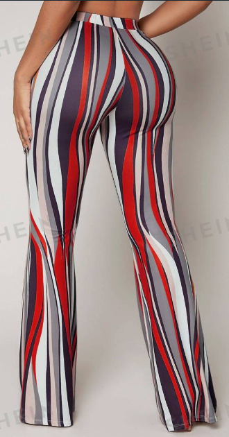 Calça Flare Listrada de Cintura Alta