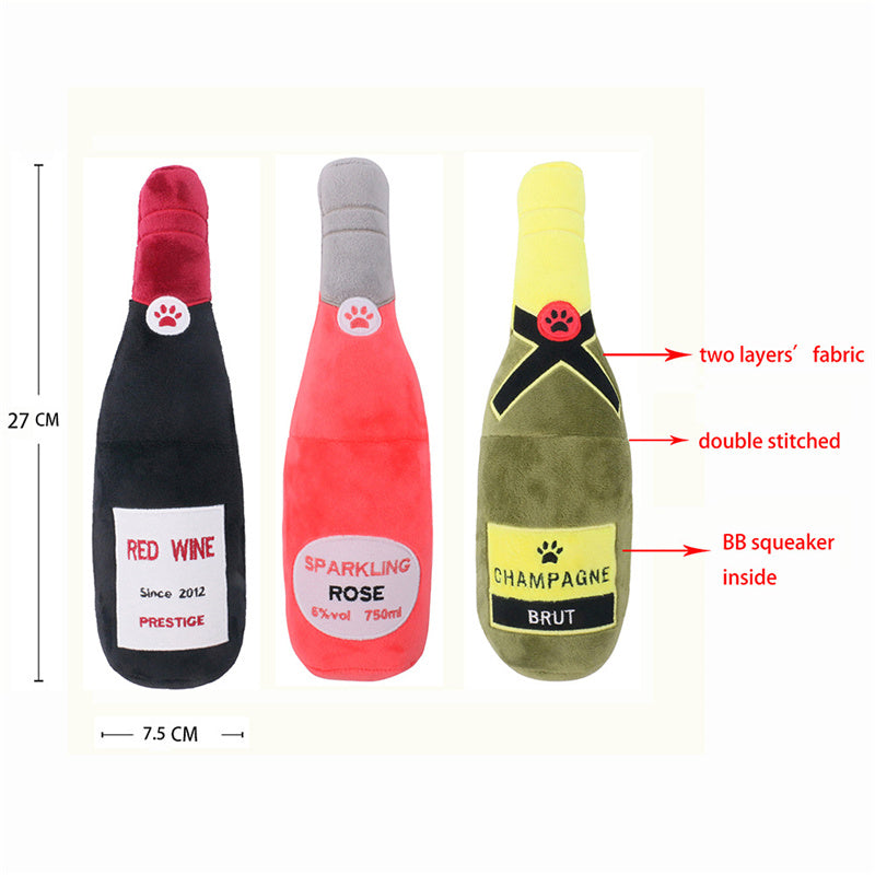 Brinquedo de Pelúcia com Som em Formato de Garrafa de Vinho e Rosquinha para Cães e Gatos
