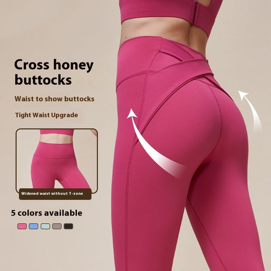 Calça de Yoga Esportiva Levanta Glúteos de Cintura Alta com Cruzado e Modelagem de Cintura