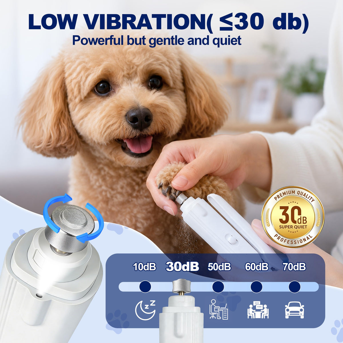 Cortador e Lixa de Unhas 2 em 1 com Luz Elétrica Silenciosa para Cães e Gatos