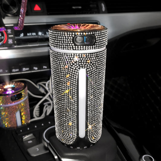 Umidificador Automotivo de Luxo com Diamante e Luz LED, Difusor de Aromaterapia, Purificador de Ar e Aromatizador para Carro, Acessório Feminino