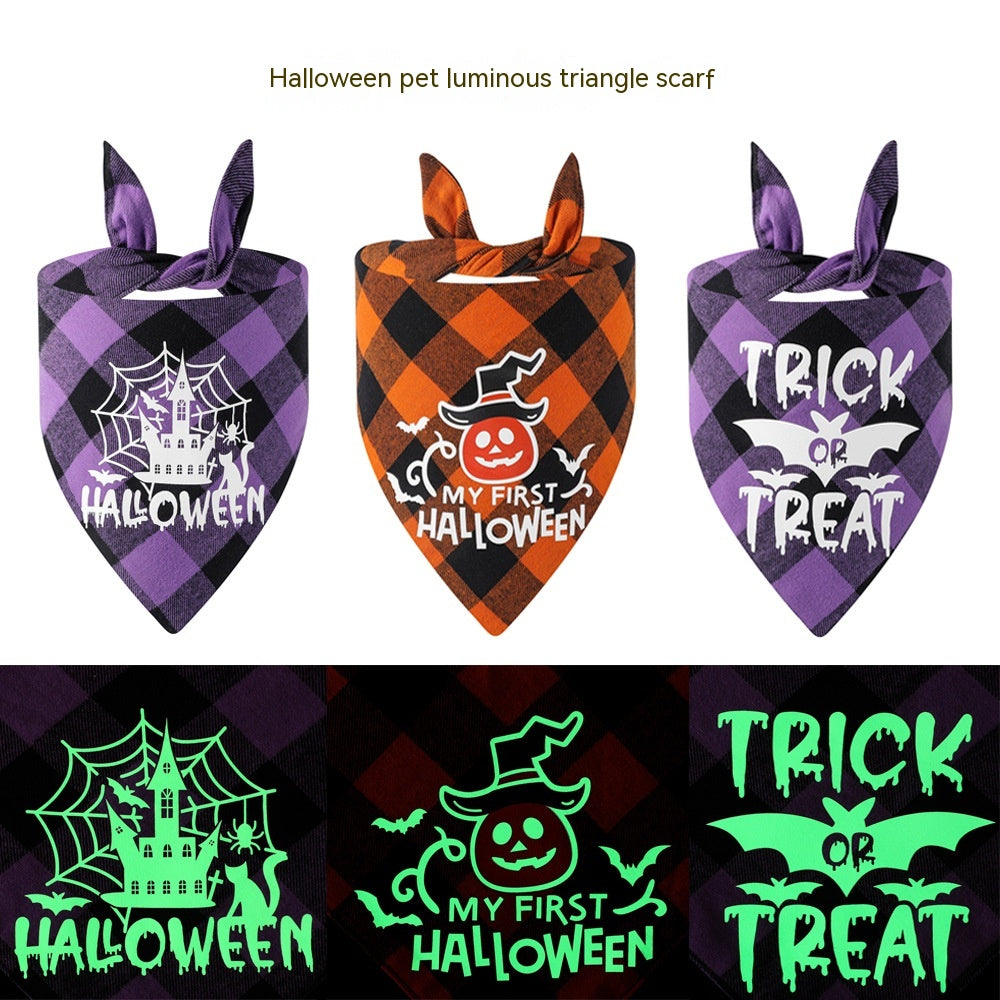Bandana de Halloween Xadrez que Brilha para Pets