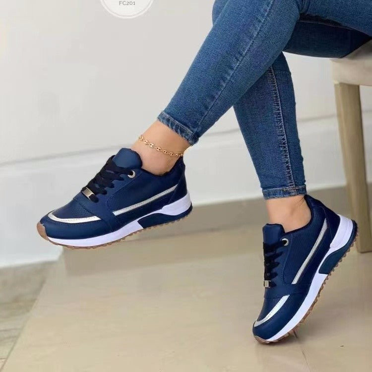 Tênis Feminino Casual Sem Salto de Cadarço, Bico Redondo, Esportivo para Caminhada