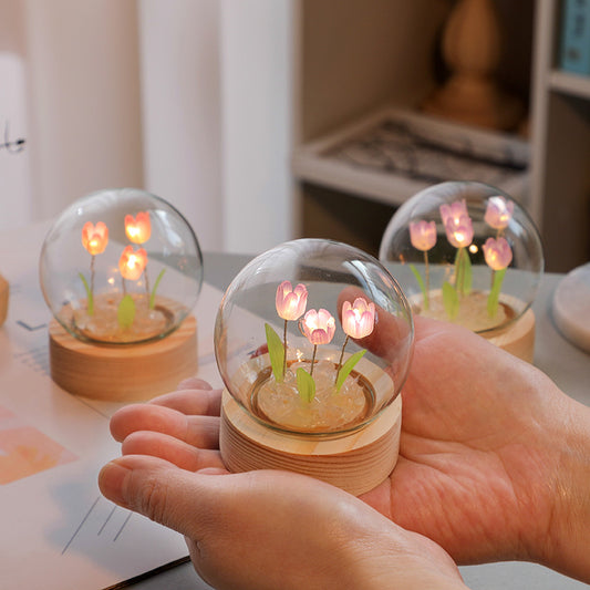 Luminária de Flor Tulipa Artificial, Enfeite Artesanal DIY, Abajur de Cabeceira LED para Quarto, Presente de Aniversário