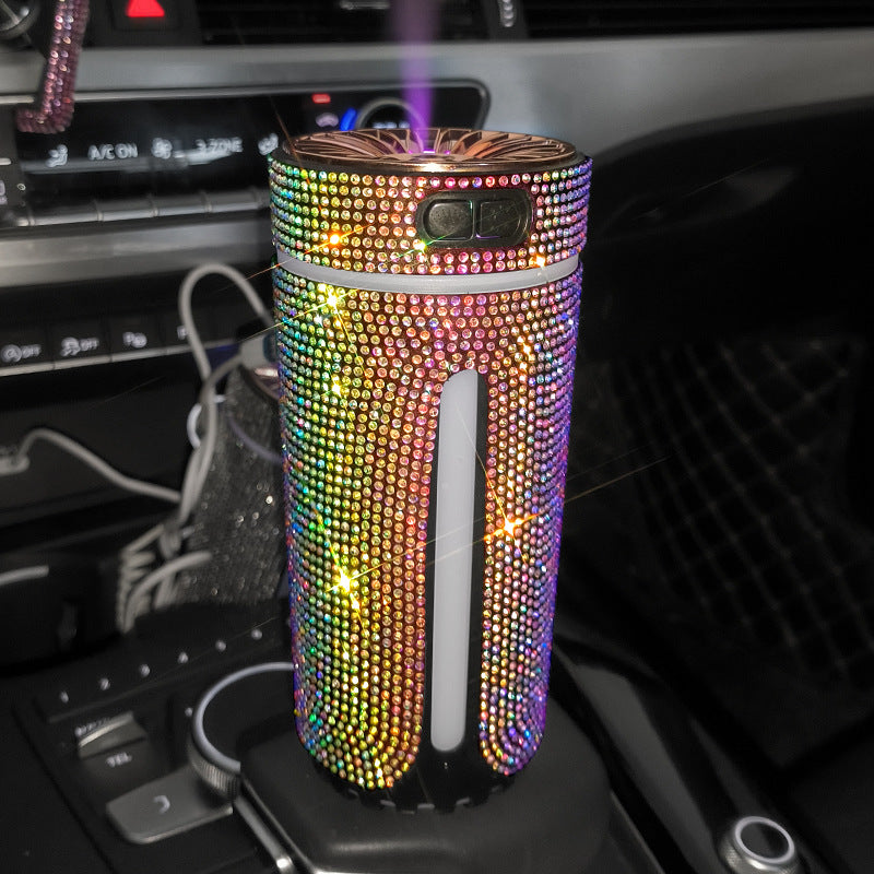 Umidificador Automotivo de Luxo com Diamante e Luz LED, Difusor de Aromaterapia, Purificador de Ar e Aromatizador para Carro, Acessório Feminino