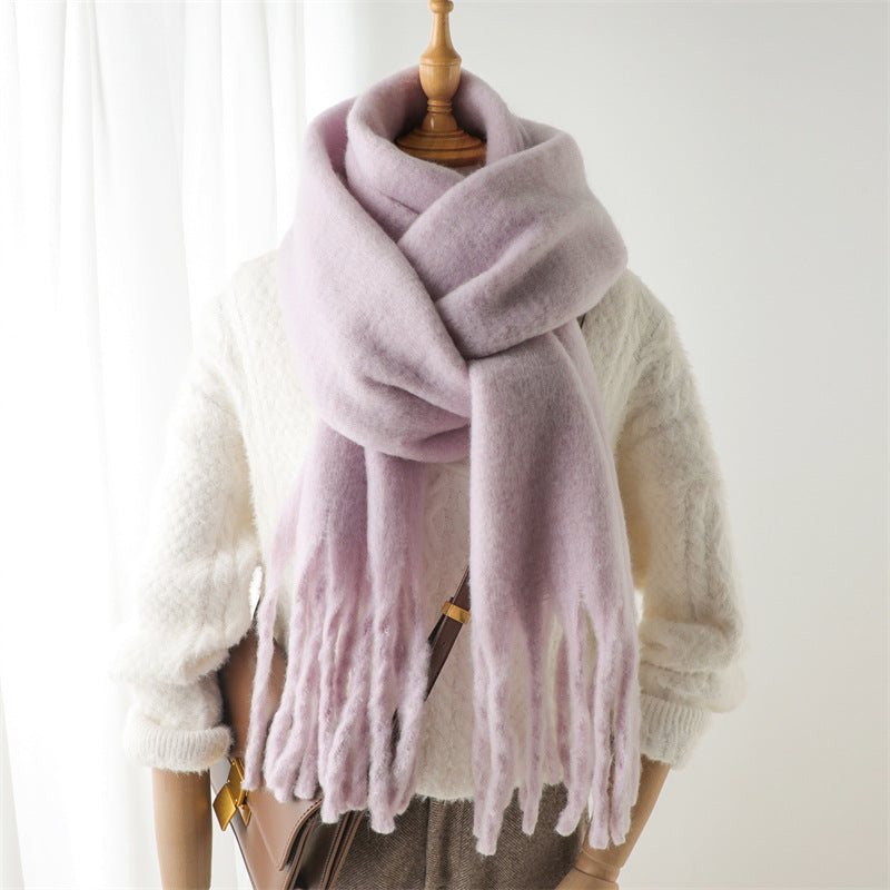 Cachecol Comprido de Mohair Liso com Franjas - Inverno