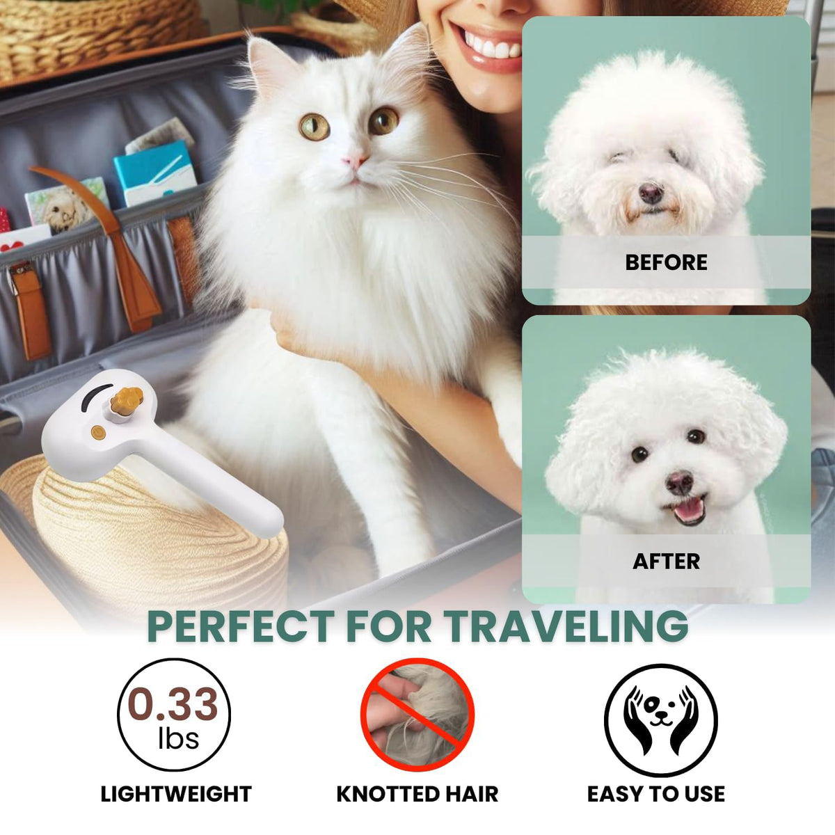 Escova com Spray de Água para Cães e Gatos de Pelo Curto e Longo