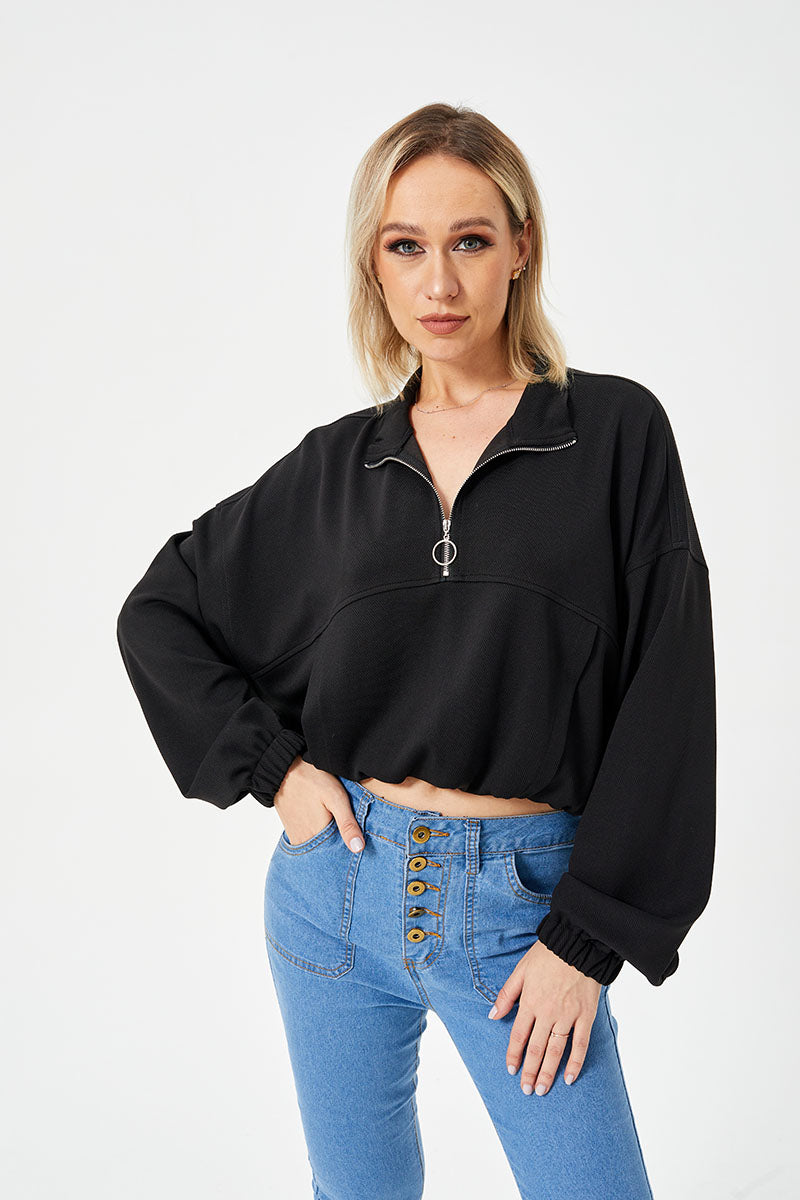Moletom Solto Casual com Meio Zíper Feminino