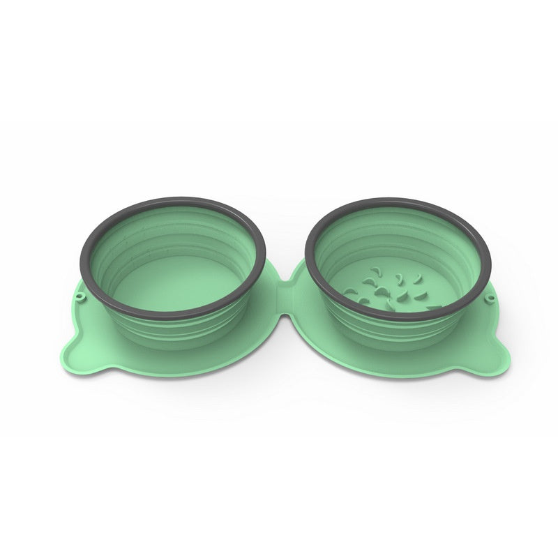 Tigela Dupla Portátil de Silicone Dobrável e Antiderrapante para Viagem