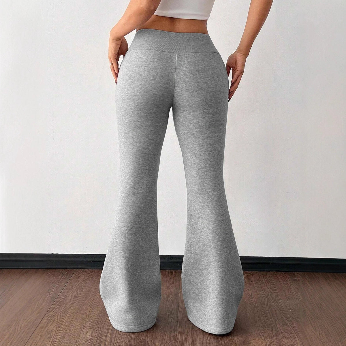 Calça de Moletom com Forro de Fleece de Cintura Alta Lisa