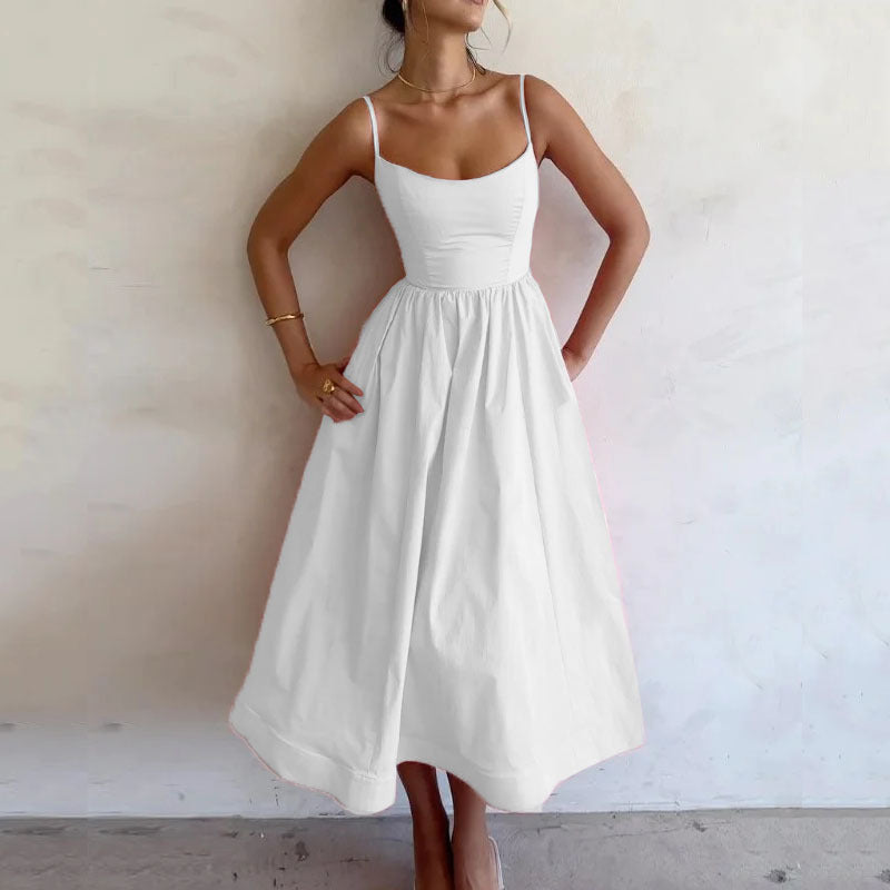 Vestido de Alças Liso Estampado Fresco e Sexy Feminino