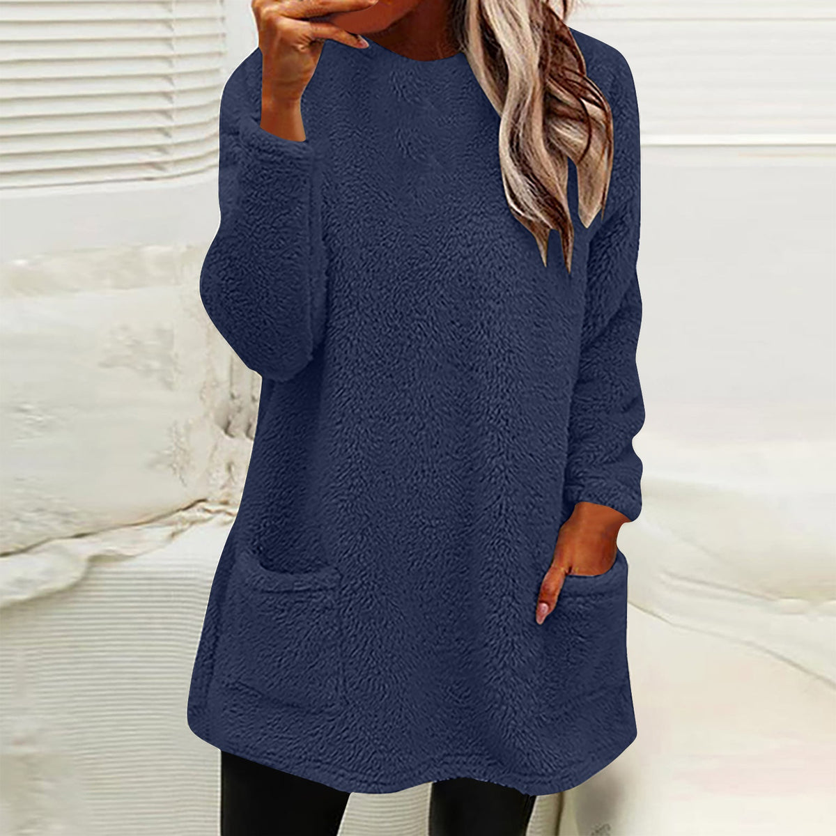 Moletom Longo de Fleece com Bolsos Feminino - Inverno