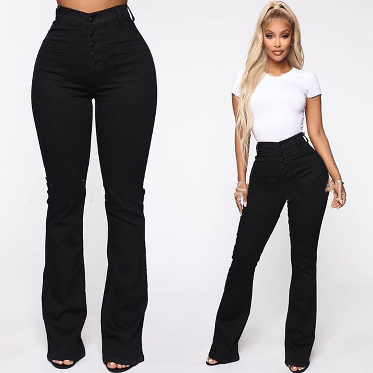 Calça Jeans Plus Size com Bolso Aplicado Lavada de Cintura Alta Feminina