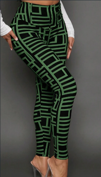 Legging de Tricô Casual com Estampa Geométrica Feminina