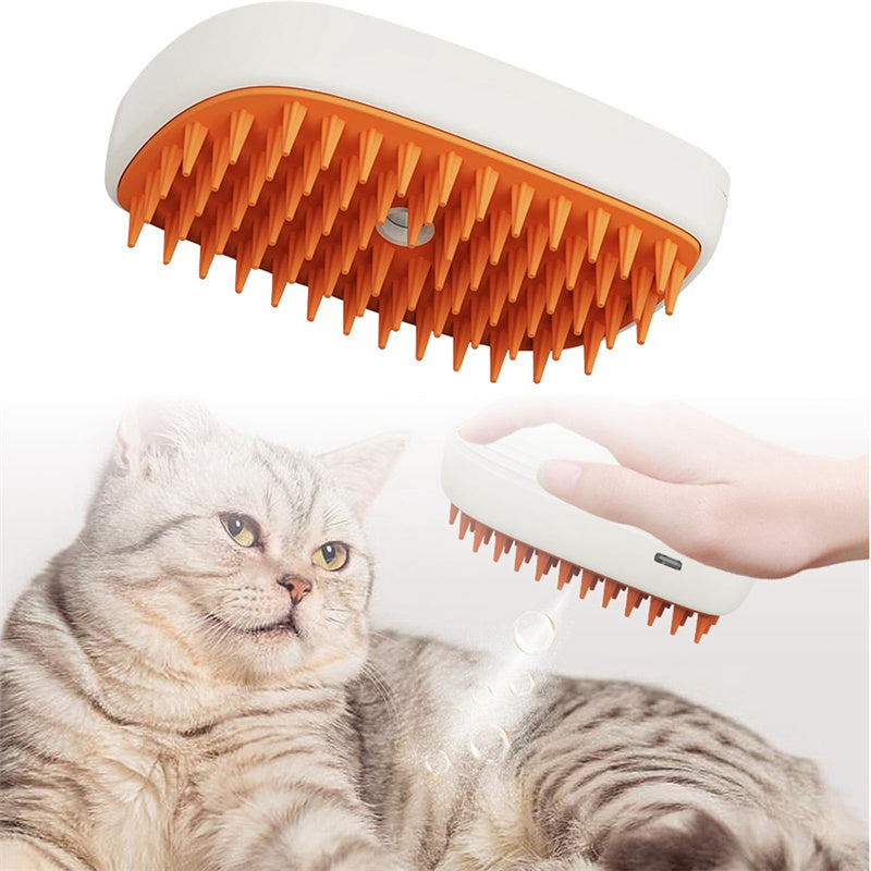 Escova a Vapor Recarregável USB com Spray e Massagem para Gatos e Cães