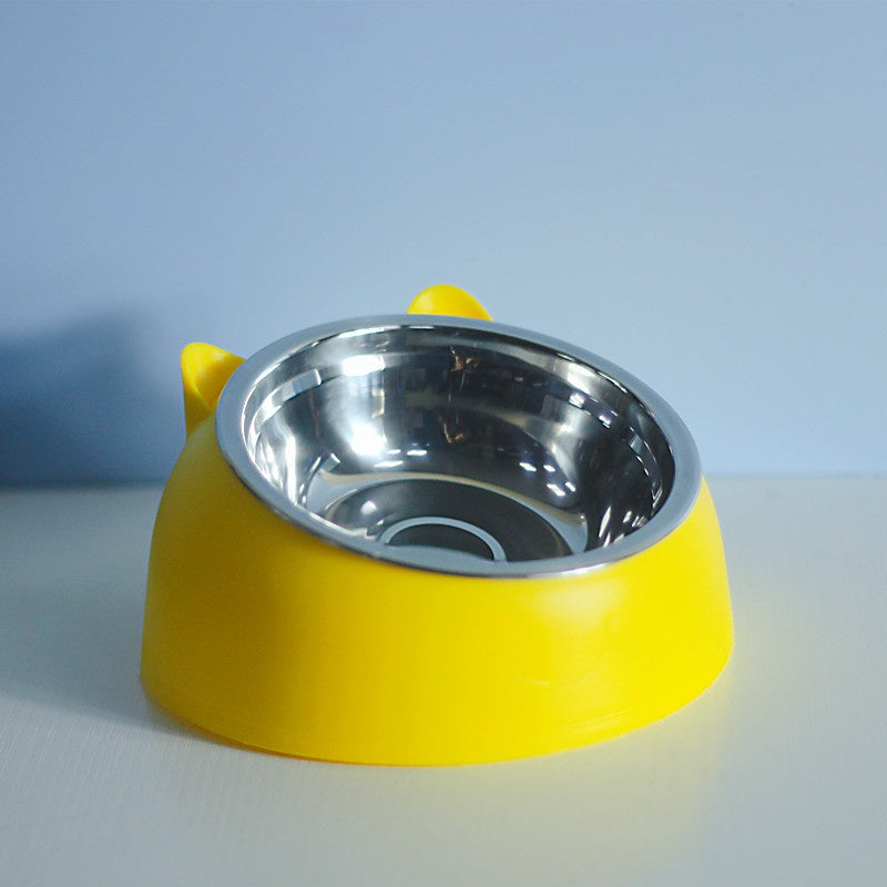 Comedouro Duplo de Aço Inoxidável Inclinado com Proteção Cervical para Pets