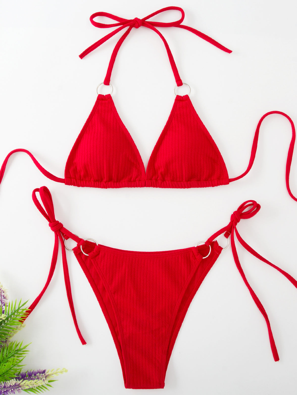 Conjunto de Biquíni Sexy com Amarração Lateral Estilo Fio-dental - Verão