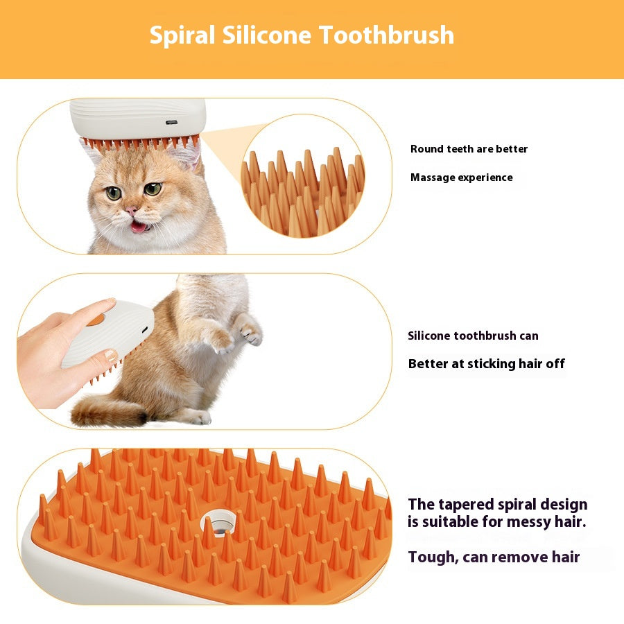 Escova a Vapor Recarregável USB com Spray e Massagem para Gatos e Cães