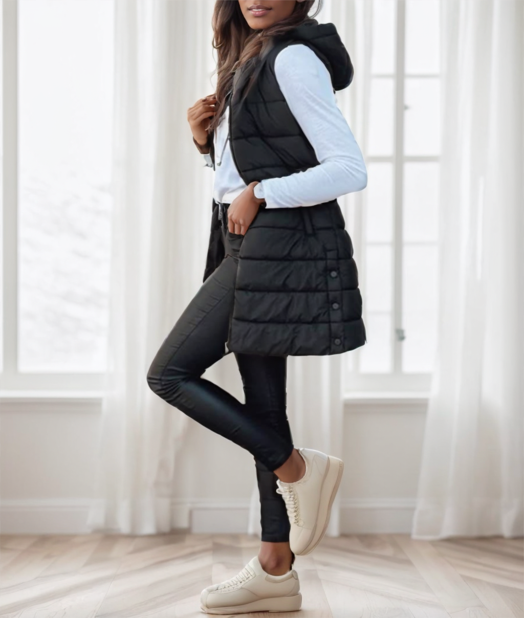 Colete Puffer com Capuz Elegante Feminino