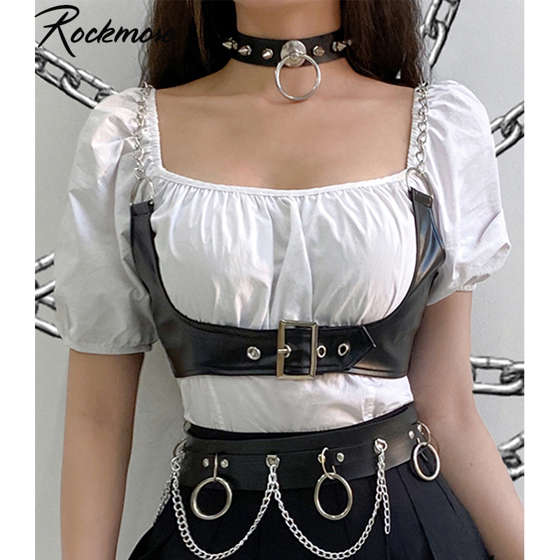 Regata Slim de Couro PU com Tiras Feminina