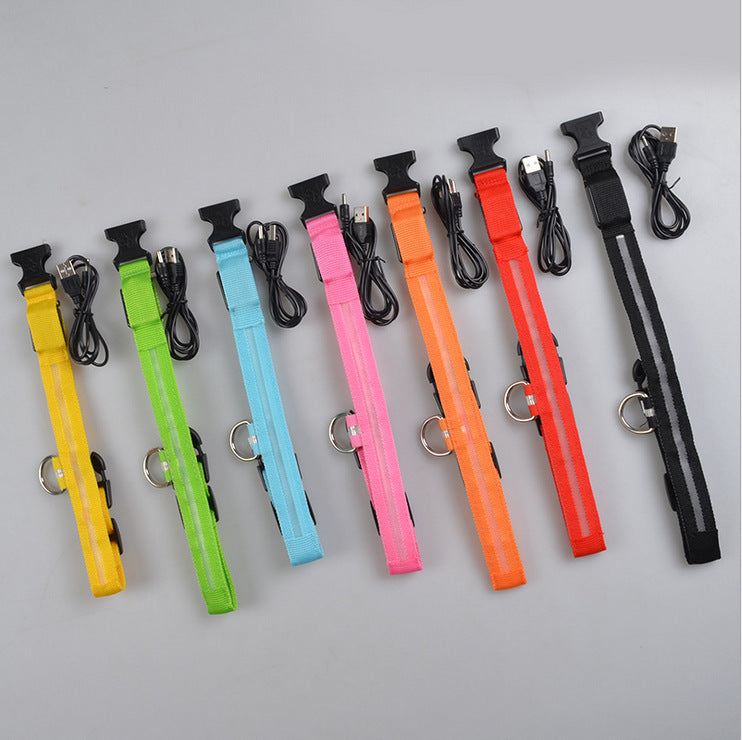 Coleira de Nylon com LED Luminoso para Pets