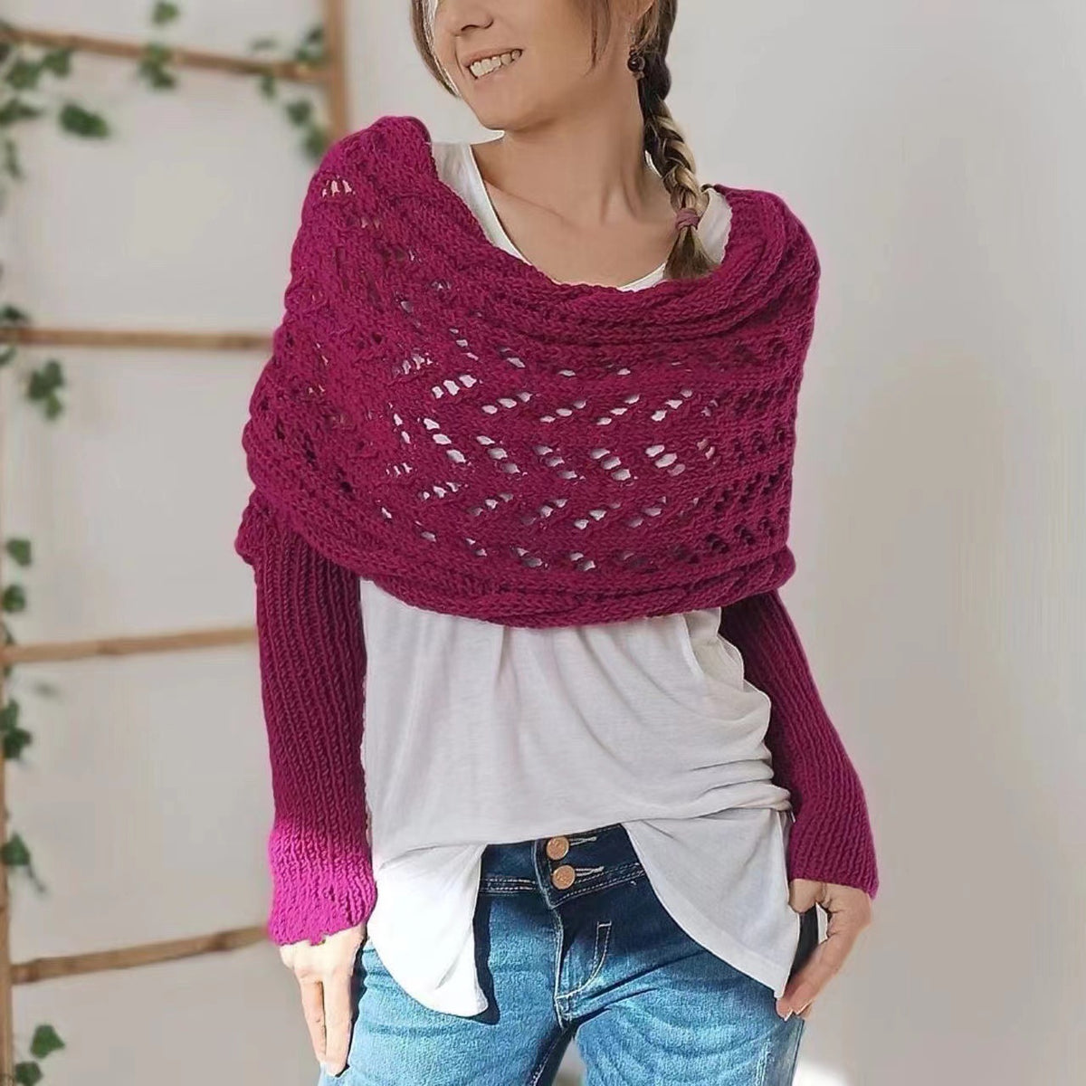 Xale de Tricô Vazado Quentinho Feminino - Outono e Inverno