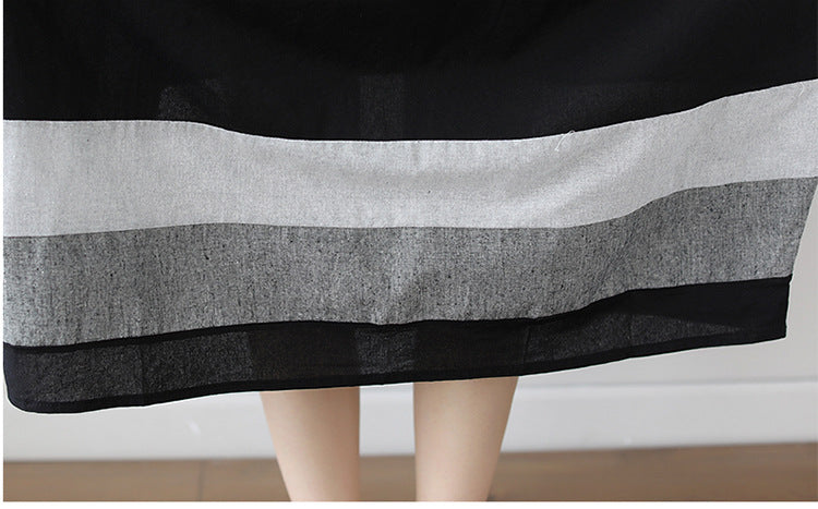 Vestido de Algodão e Linho de Manga Curta Médio Plus Size Feminino