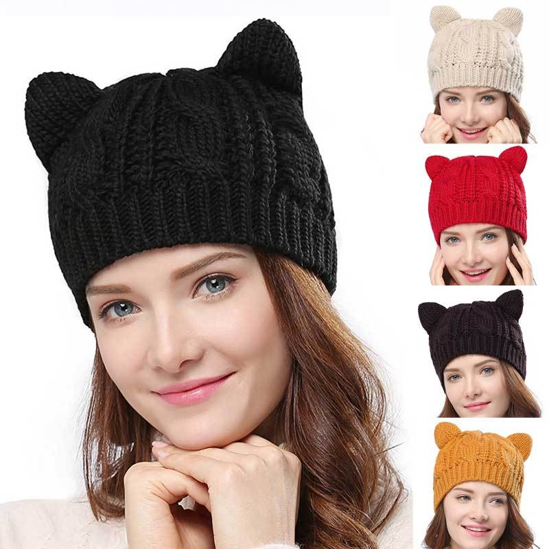 Gorro de Tricô 3D com Orelhas de Gato Artesanal - Inverno