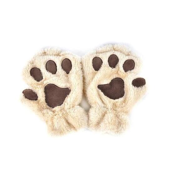 Luvas Fofas de Meio Dedo com Patinha de Urso para Inverno