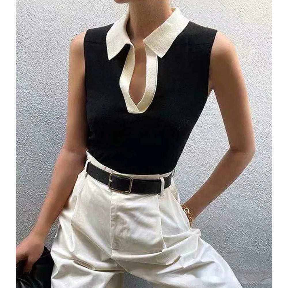Colete de Tricô Liso com Gola Redonda Feminino