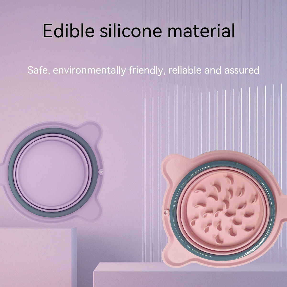 Tigela Dupla Portátil de Silicone Dobrável e Antiderrapante para Viagem