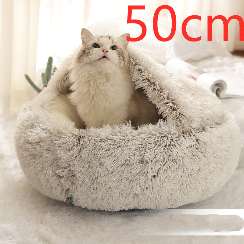 Cama Redonda de Pelúcia para Cães e Gatos - Casinha Quente de Inverno