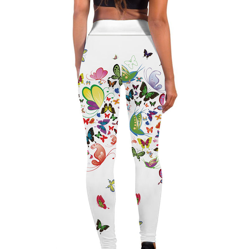 Legging de Cintura Alta Estampada com Flores e Borboletas para Yoga