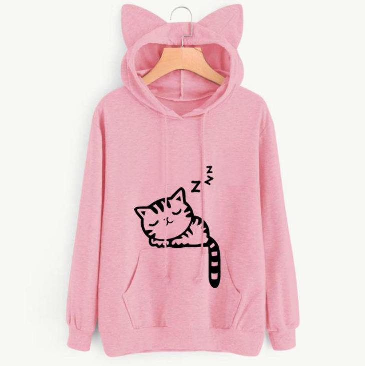 Moletom Casual com Capuz e Orelhinhas Fofas Estampadas Feminino