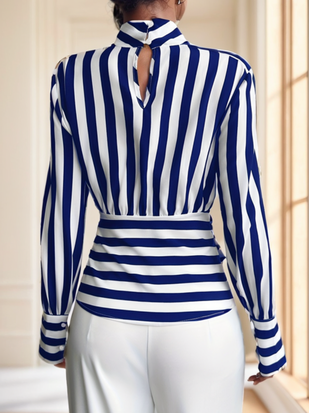 Blusa Listrada de Manga Longa Feminina