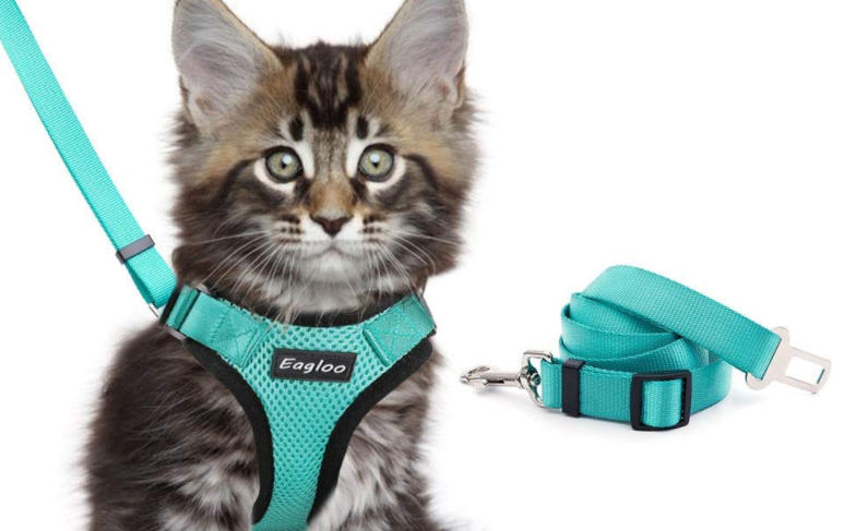 Peitoral Anti-fuga com Adaptador de Cinto de Segurança para Gatos - Refletivo