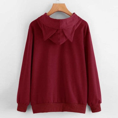 Moletom Casual com Capuz e Orelhinhas Fofas Estampadas Feminino