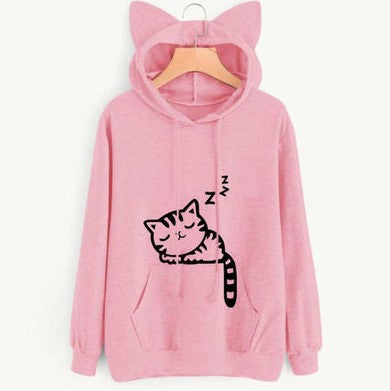 Moletom Casual com Capuz e Orelhinhas Fofas Estampadas Feminino