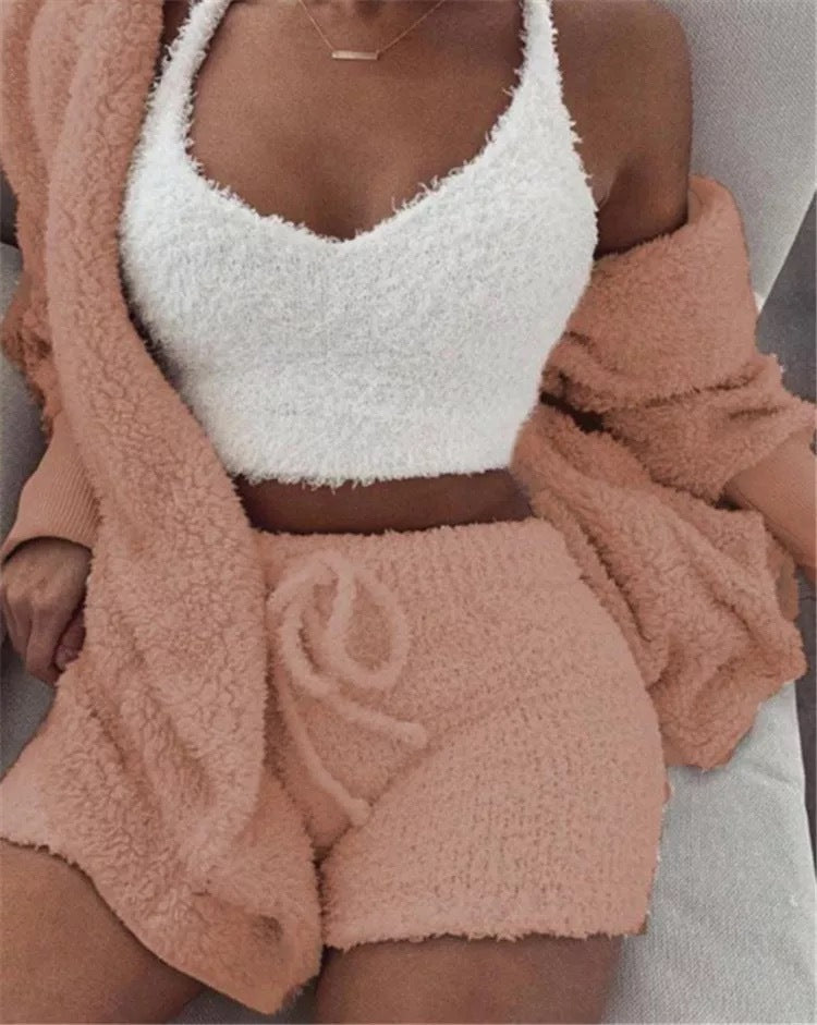 Conjunto de Pijama Sexy e Casual Quentinho de Manga Longa Feminino - Inverno