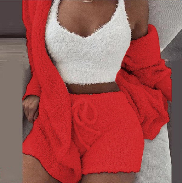 Conjunto de Pijama Sexy e Casual Quentinho de Manga Longa Feminino - Inverno